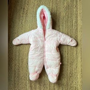 Weatherproof Snowsuit Bunting 6-9 Months Baby Pink with Faux Fur Hood Free